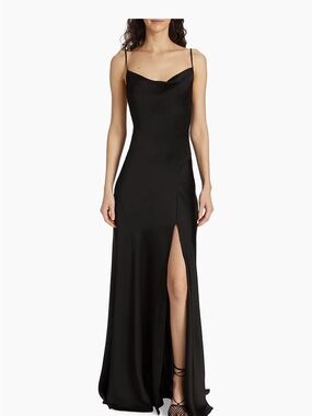 Jonathan Simkhai Black Satin Slip Maxi Dress with Thigh Slit